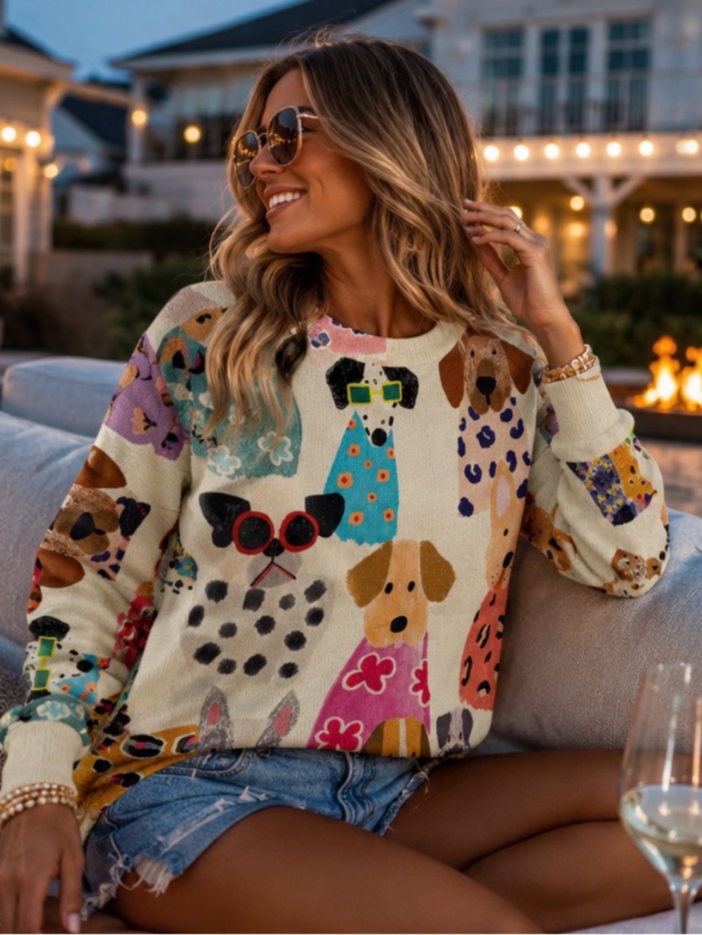 ⭐ Alice + Olivia Style Dog Lover Sweater | Luxury Novelty Knit Pullover | Size S